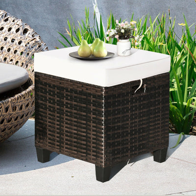 2PCS Patio Rattan Ottoman Cushioned Seat