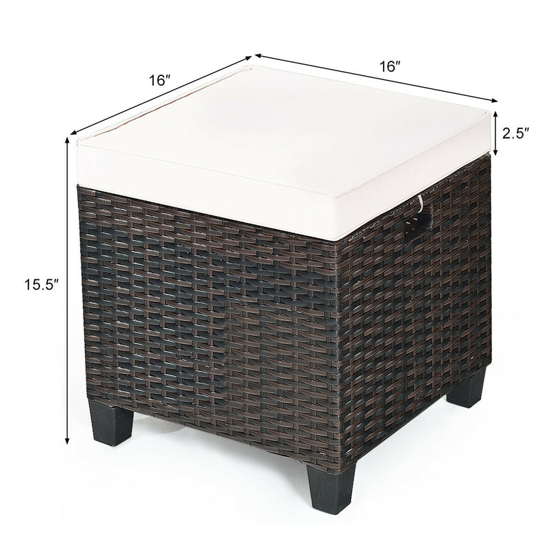 2 pcs Portable Rattan Ottoman with Removable and Washable Cushion