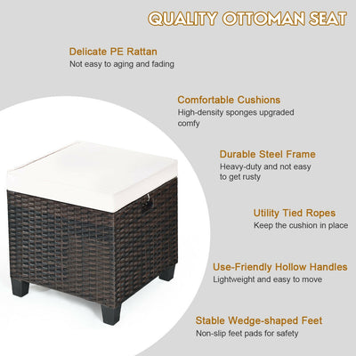 2PCS Patio Rattan Ottoman Cushioned Seat