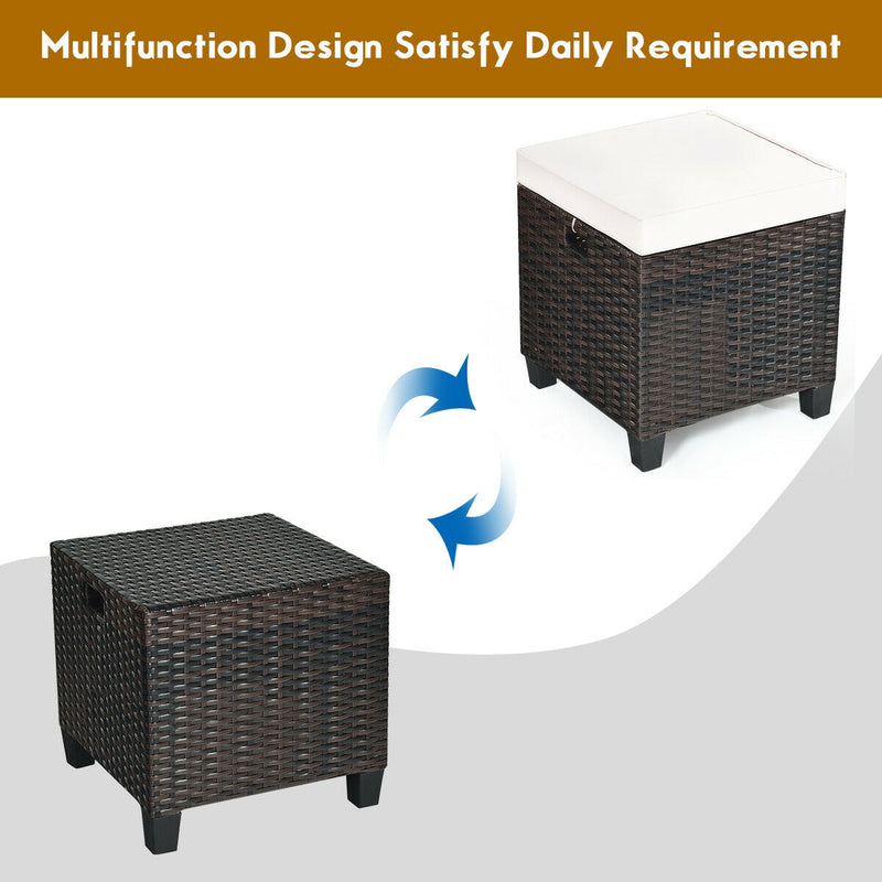 2PCS Patio Rattan Ottoman Cushioned Seat