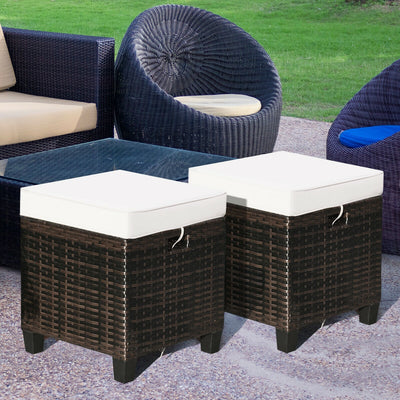 2 pcs Portable Rattan Ottoman with Removable and Washable Cushion