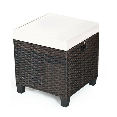 2 pcs Portable Rattan Ottoman with Removable and Washable Cushion