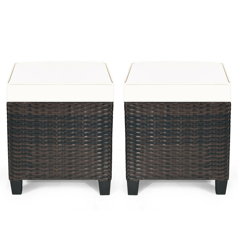 2PCS Patio Rattan Ottoman Cushioned Seat