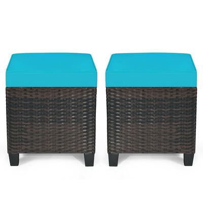 2 pcs Portable Rattan Ottoman with Removable and Washable Cushion