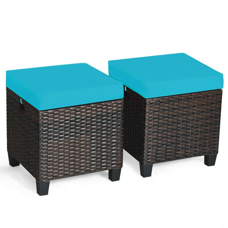 2 pcs Portable Rattan Ottoman with Removable and Washable Cushion