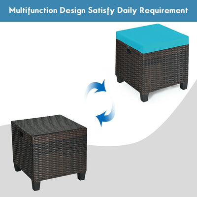 2 pcs Portable Rattan Ottoman with Removable and Washable Cushion