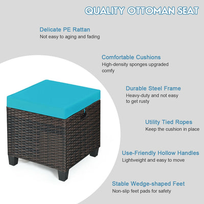 2 pcs Portable Rattan Ottoman with Removable and Washable Cushion