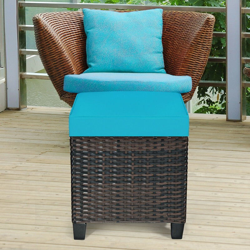 2 pcs Portable Rattan Ottoman with Removable and Washable Cushion