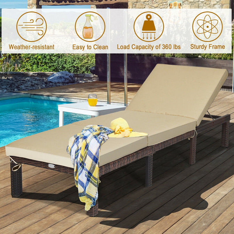 Outdoor Rattan Adjustable Cushioned Chaise