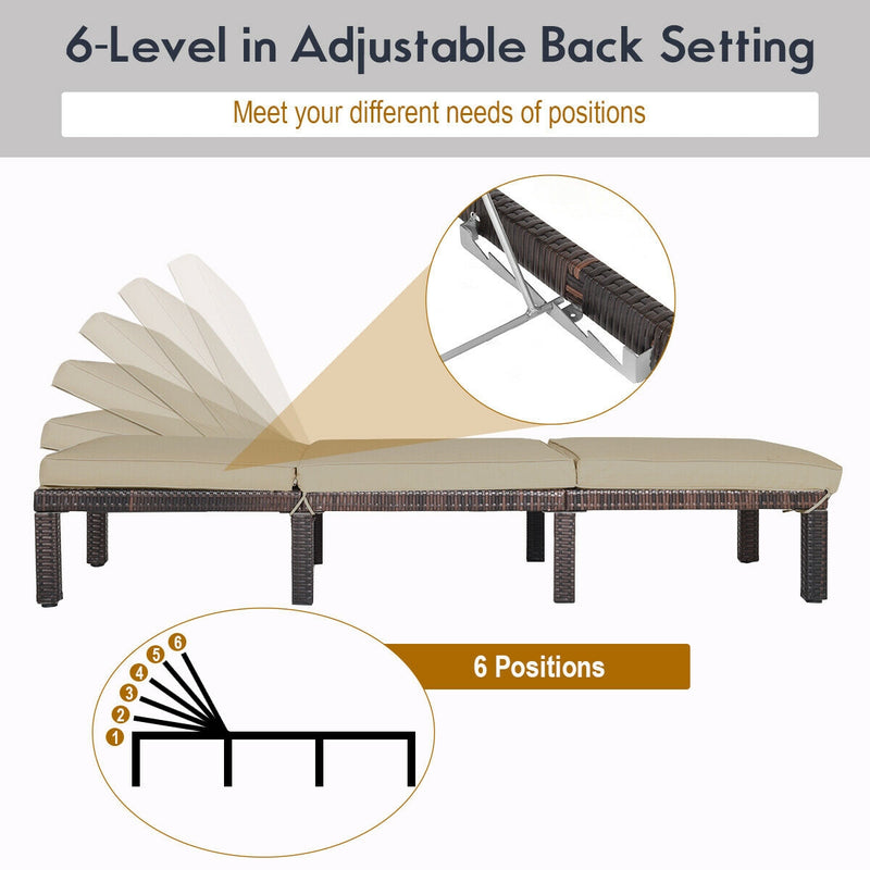 Adjustable 6-Position Chaise Lounge Chair with Removable Cushion