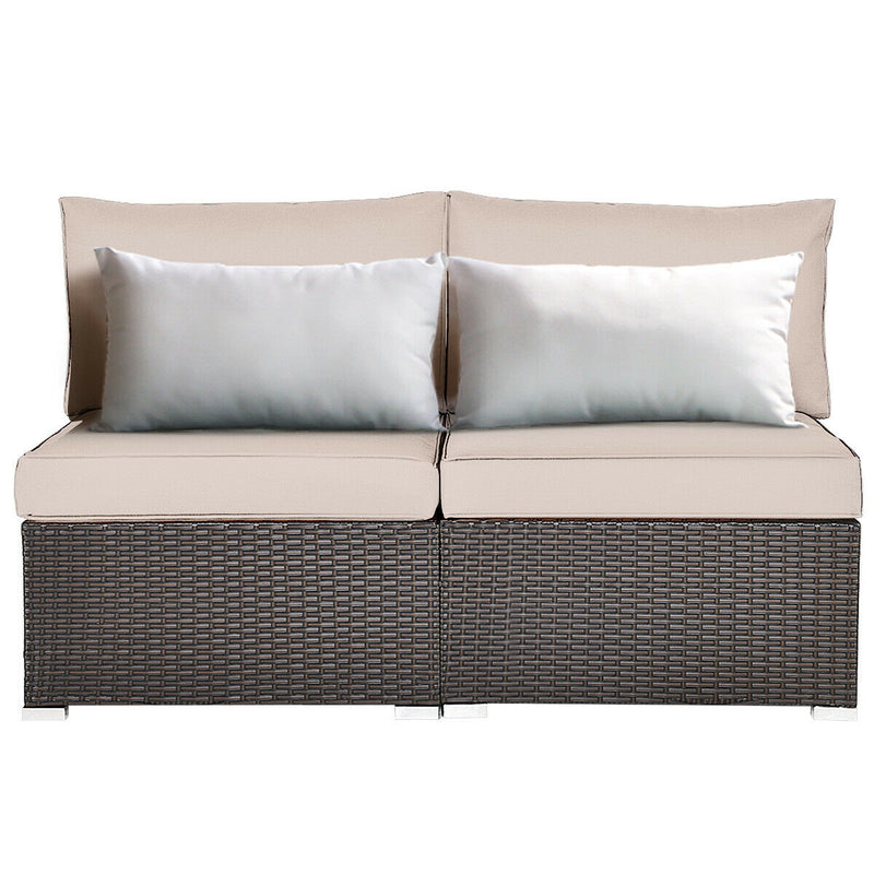 2 Pieces Patio Rattan Armless Sofa Set with back and seat Cushions