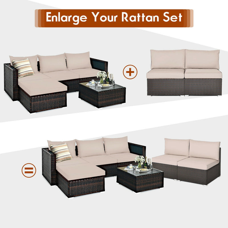 2 Pieces Patio Rattan Armless Sofa Set with back and seat Cushions