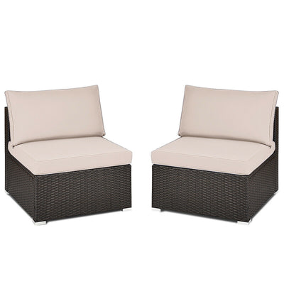 2 Pieces Patio Rattan Armless Sofa Set with back and seat Cushions