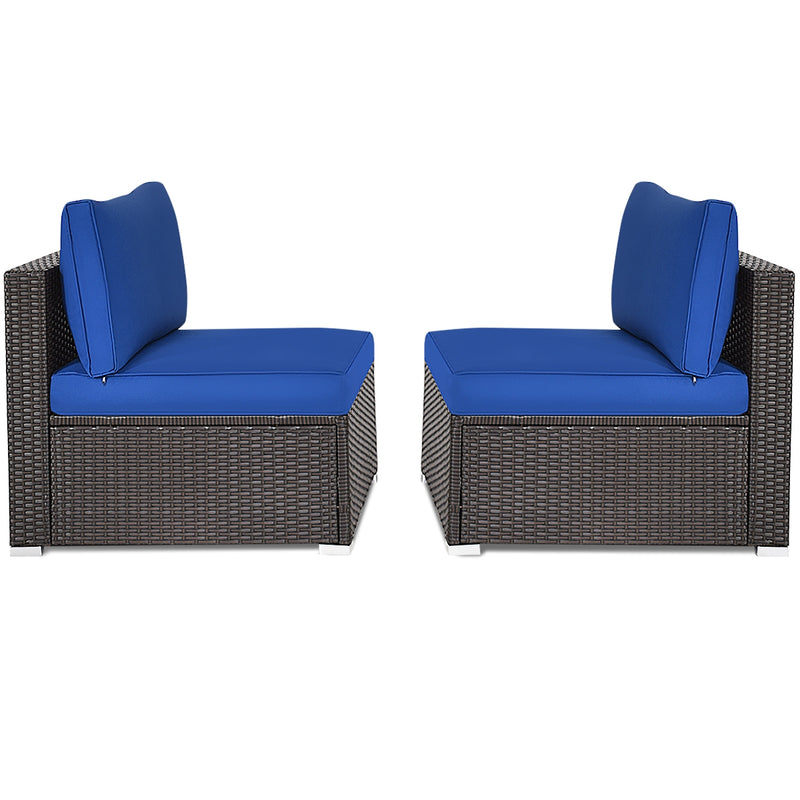 2 Pieces Patio Rattan Armless Sofa Set with back and seat Cushions