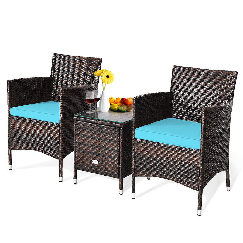 3 Pcs Patio Wicker Rattan Conversation Set with Coffee Table for Garden Lawn Backyard Poolside