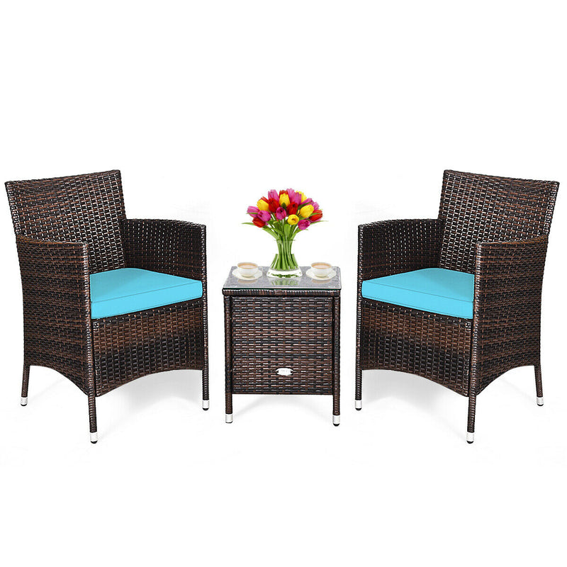 3 Pcs Patio Wicker Rattan Conversation Set with Coffee Table for Garden Lawn Backyard Poolside