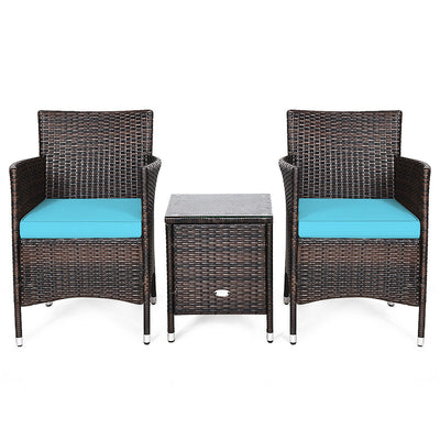 3 Pcs Patio Wicker Rattan Conversation Set with Coffee Table for Garden Lawn Backyard Poolside