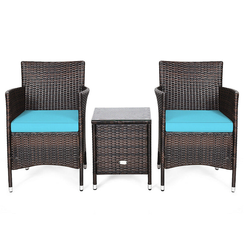 3 Pcs Patio Wicker Rattan Conversation Set with Coffee Table for Garden Lawn Backyard Poolside