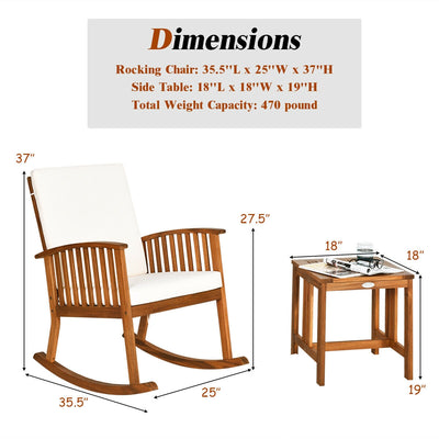 2 Pcs Acacia Wood Rocking Chair Set with Table