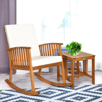 2 Pcs Acacia Wood Rocking Chair Set with Table