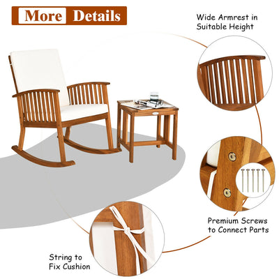 2 Pcs Acacia Wood Rocking Chair Set with Table