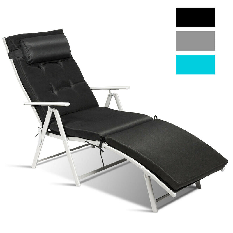 Folding 7-position Lounge Chair with Detachable Headrest and Cushion