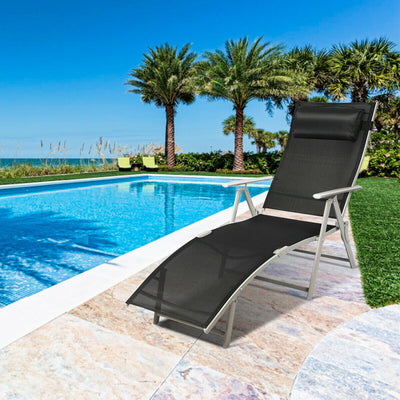 Folding 7-position Lounge Chair with Detachable Headrest and Cushion