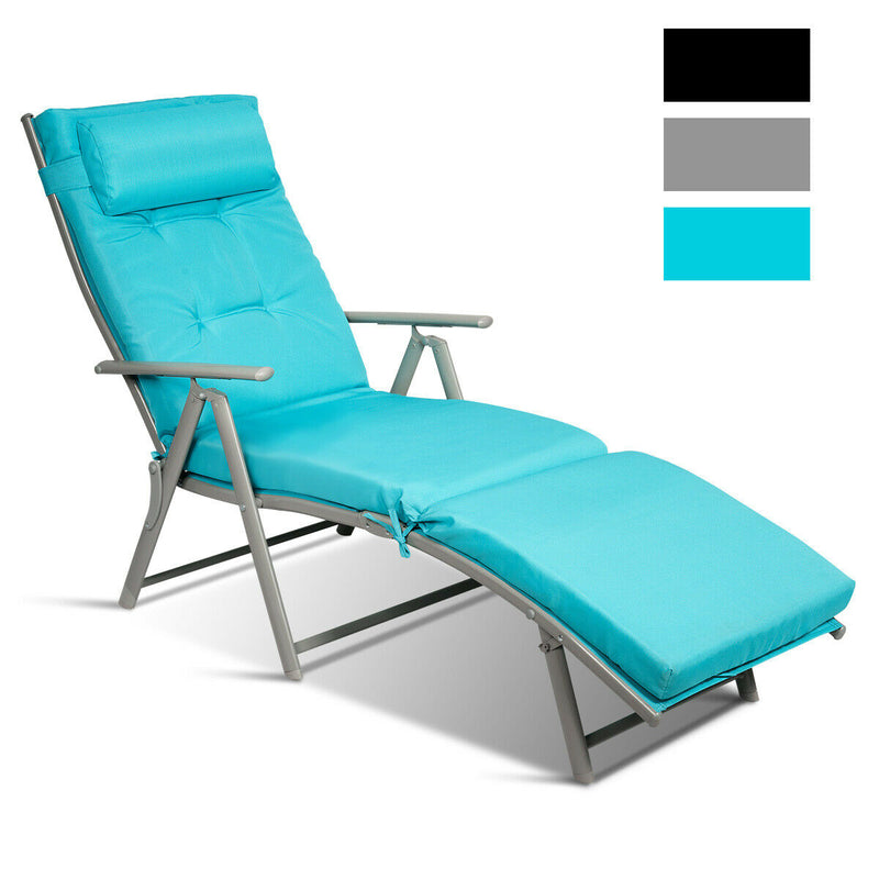 Folding 7-position Lounge Chair with Detachable Headrest and Cushion