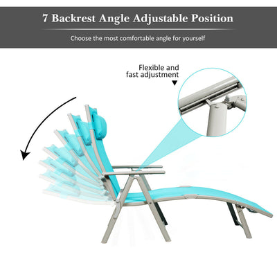 Folding 7-position Lounge Chair with Detachable Headrest and Cushion