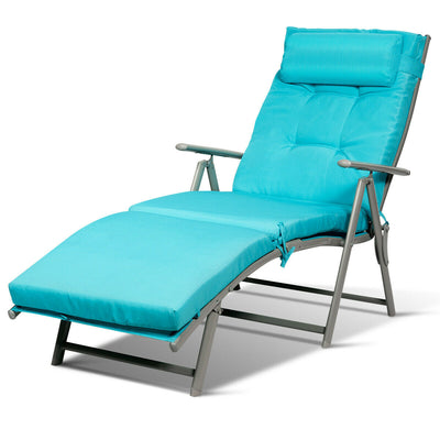 Folding 7-position Lounge Chair with Detachable Headrest and Cushion