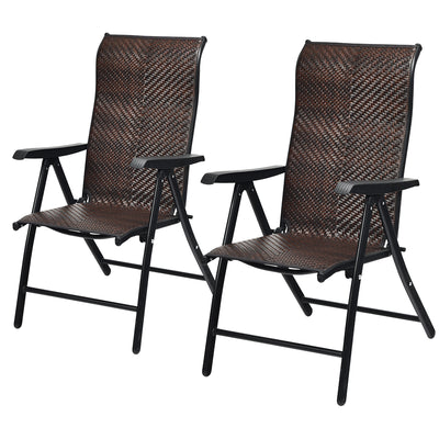 2 PCs Portable Rattan Folding Chairs with 5 Adjustable Positions