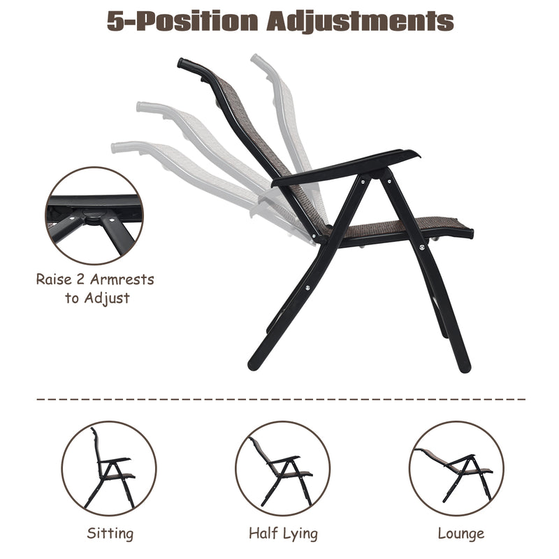 2 PCs Portable Rattan Folding Chairs with 5 Adjustable Positions