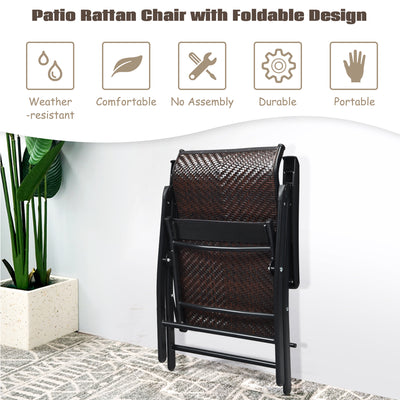 2 PCs Portable Rattan Folding Chairs with 5 Adjustable Positions