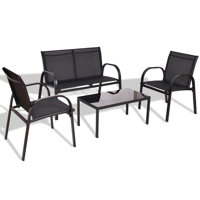 4 Pieces Patio Furniture Set with Glass Top Coffee Table