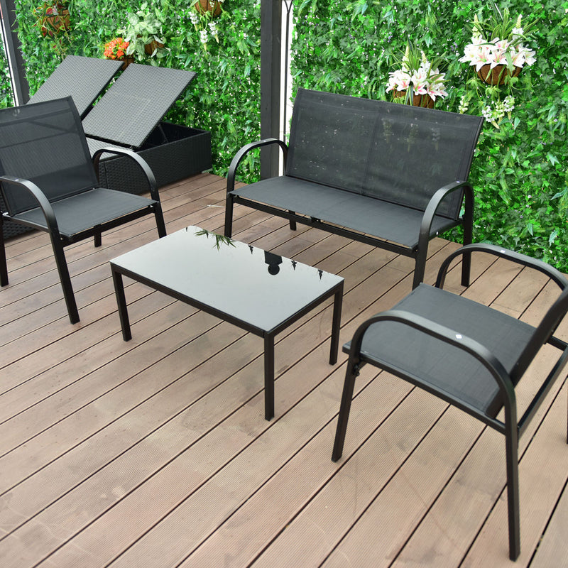 4 Pcs Patio Furniture Set with Glass Top Coffee Table