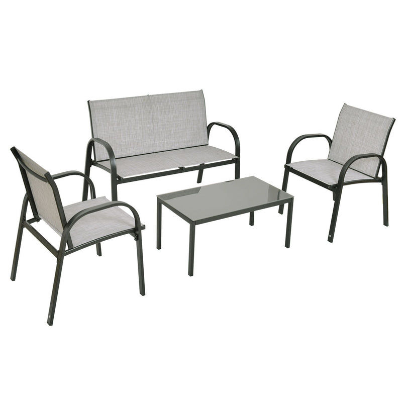 4 Pcs Patio Furniture Set with Glass Top Coffee Table