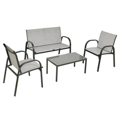 4 Pieces Patio Furniture Set with Glass Top Coffee Table