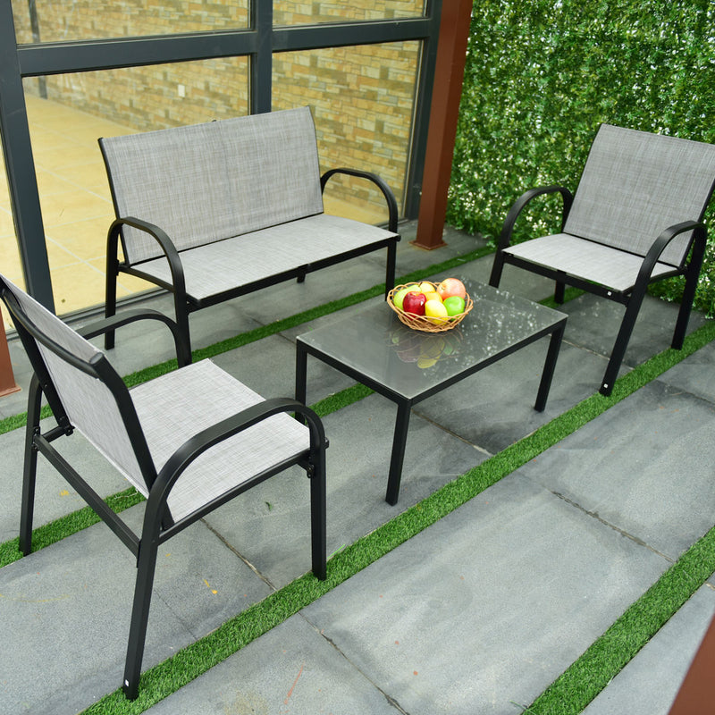 4 Pieces Patio Furniture Set with Glass Top Coffee Table