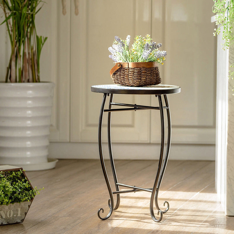 Outdoor Indoor Steel Accent Plant Stand Cobalt Table