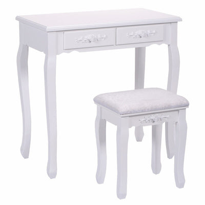 4-Drawer Makeup Vanity Table Set with Detachable Mirror and Stool