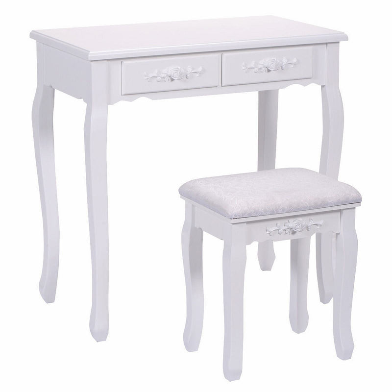 4-Drawer Makeup Vanity Table Set with Detachable Mirror and Stool