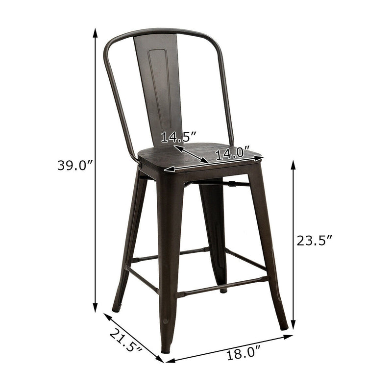 Set of 4 Industrial Metal Counter Stool Dining Chairs with Removable Backrest