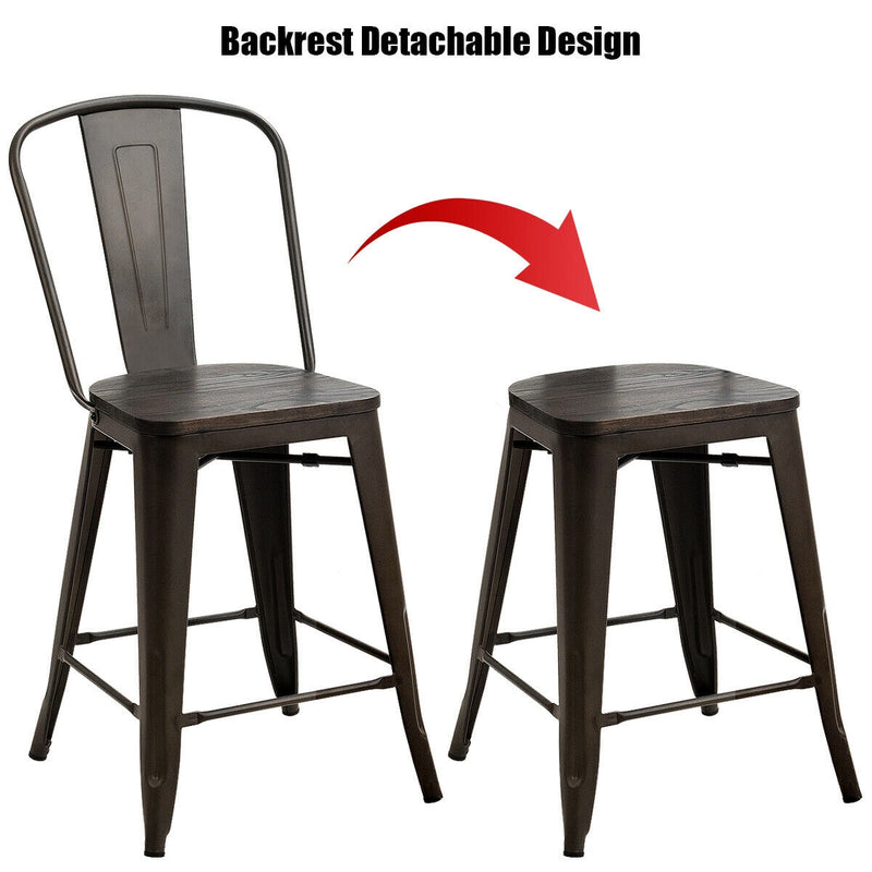 Set of 4 Industrial Metal Counter Stool Dining Chairs with Removable Backrest