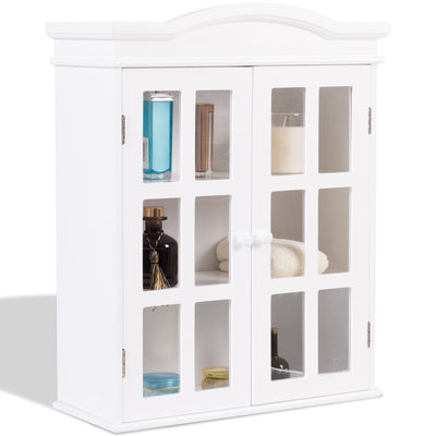 Wall-Mount Bathroom Double Doors Shelved Storage Cabinet