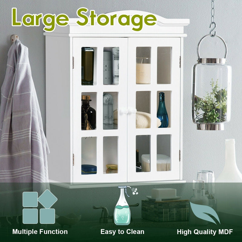 Wall-Mount Bathroom Double Doors Shelved Storage Cabinet