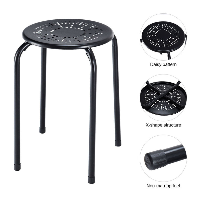 Set of 6 Stackable Multifunctional Daisy Design Backless Round Metal Stool Set