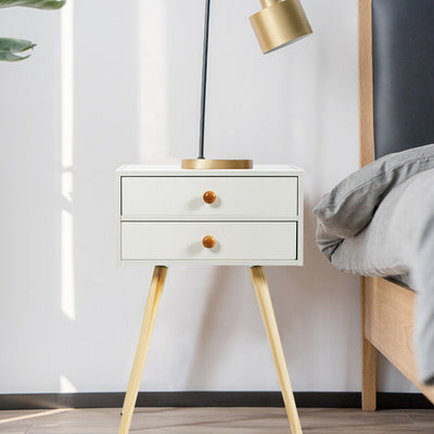 2-Drawer Wooden Nightstand End Table with High Sloping Outward Legs