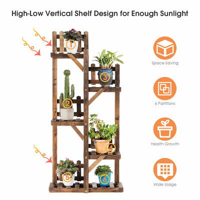 5-Tier Flower Rack Wood Plant Stand 6 Pots Display Shelf