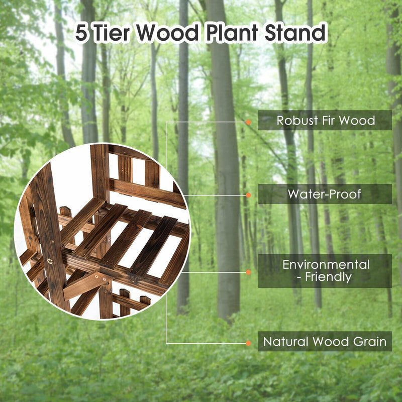 5-Tier Flower Rack Wood Plant Stand 6 Pots Display Shelf