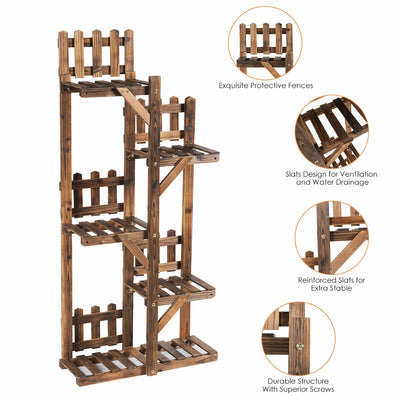 5-Tier Flower Rack Wood Plant Stand 6 Pots Display Shelf